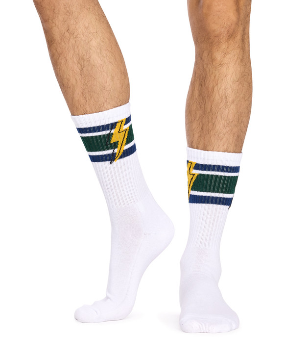 Men's Cotton Rich Crew Sport Style Socks with Cushion Foot- 3 Pack- Lightning Bolt