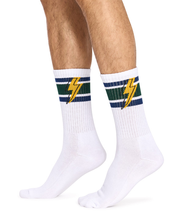 Men's Cotton Rich Crew Sport Style Socks with Cushion Foot- 3 Pack- Lightning Bolt