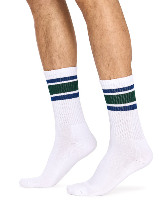 Men's Cotton Rich Crew Sport Style Socks with Cushion Foot- 3 Pack- Nautical Stripes (Buy any 4 packs, only pay for 3 SPORT Bundle)