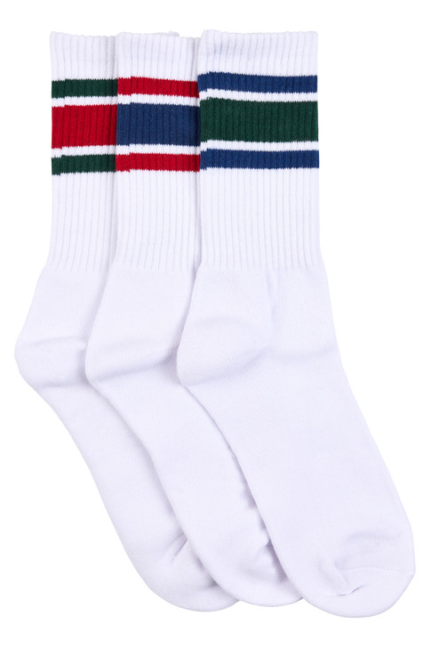 Men's Cotton Rich Crew Sport Style Socks with Cushion Foot- 3 Pack- Nautical Stripes