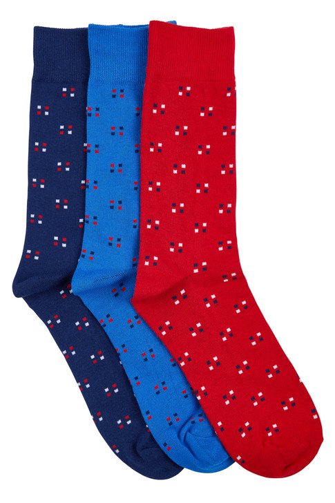 Men's Cotton Rich Dress Crew Socks- 3 Pack- Blocks