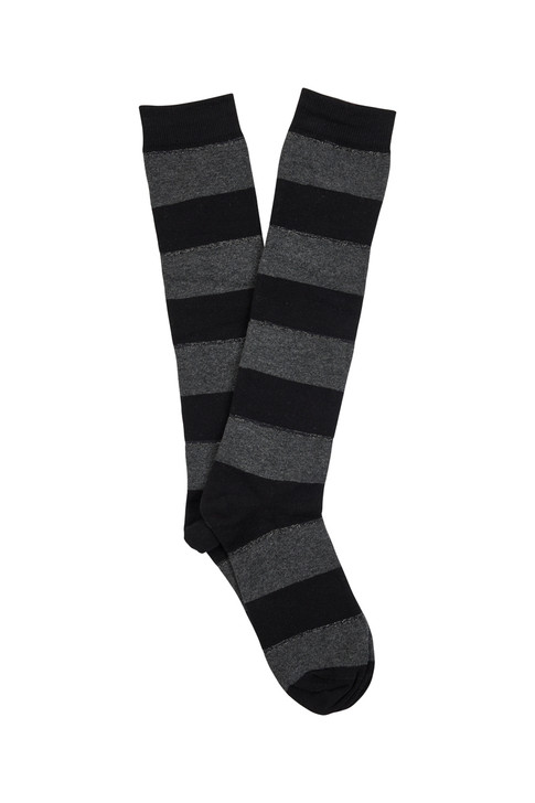 Women's Cotton Knee High Fashion Socks- Lurex Stripe