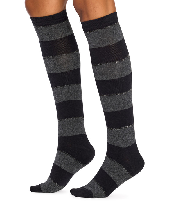 Women's Cotton Knee High Fashion Socks- Lurex Stripe