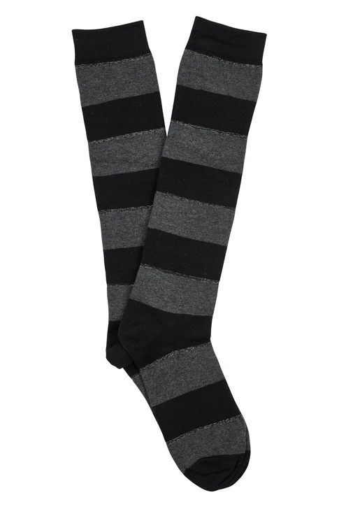 Women's Cotton Knee High Fashion Socks- Lurex Stripe