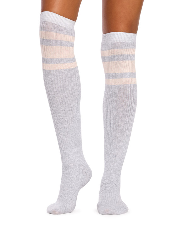 Women's Fine Cotton Over the Knee Socks- Grey Marle Stripe