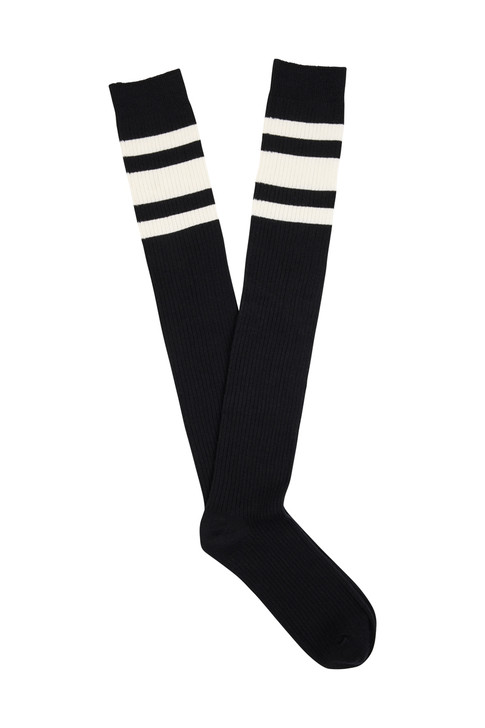 Women's Fine Cotton Over the Knee Socks- Black Stripe (Buy any 3 pairs, only pay for 2)