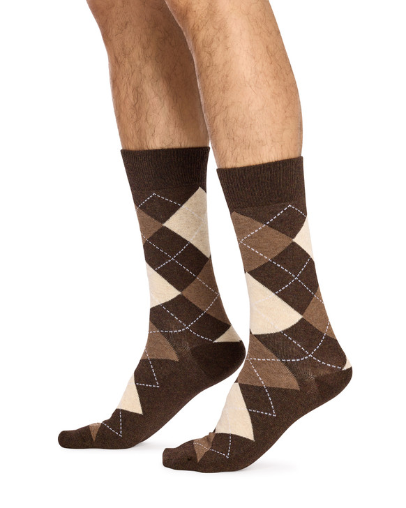 Men's Cotton Rich Dress Crew Socks- 3 Pack- Argyle- Chocolate