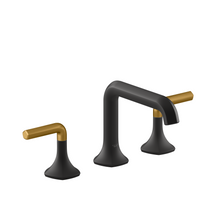 KOHLER OCCASION WIDESPREAD LAVATORY FAUCET- L SHAPE SPOUT WITH LEVER HANDLES EX27101T-4-BMB MATT BLACK + BRUSHED MODERNE BRASS