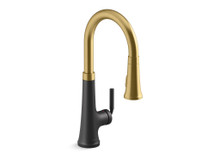 KOHLER TONE PULL DOWN KITCHEN FAUCET 23764T-4-BMB MATT BLACK + BRUSHED MODERNE BRASS