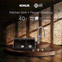 CAIRN OFFSET SR/UC SINK, UM1 + CRUE PULL DOWN KITCHEN FAUCET