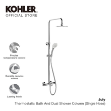 KOHLER JULY THERMOSTATIC BATH AND DUAL SHOWER COLUMN (SINGLE HOSE) 99741T-C9-CP POLISHED CHROME KOHLER JULY THERMOSTATIC BATH AND DUAL SHOWER COLUMN (SINGLE HOSE) 99741T-C9-CP POLISHED CHROME