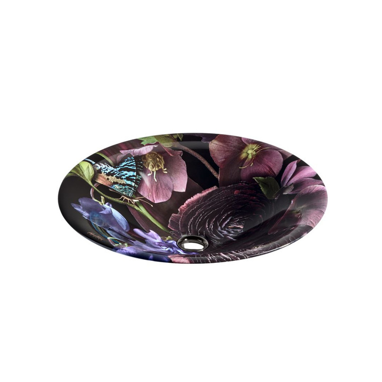 KOHLER LAVATORY  DUTCHMASTER MIDNIGHT FLORAL ROUND LAVATORY 30333-DM-2-0