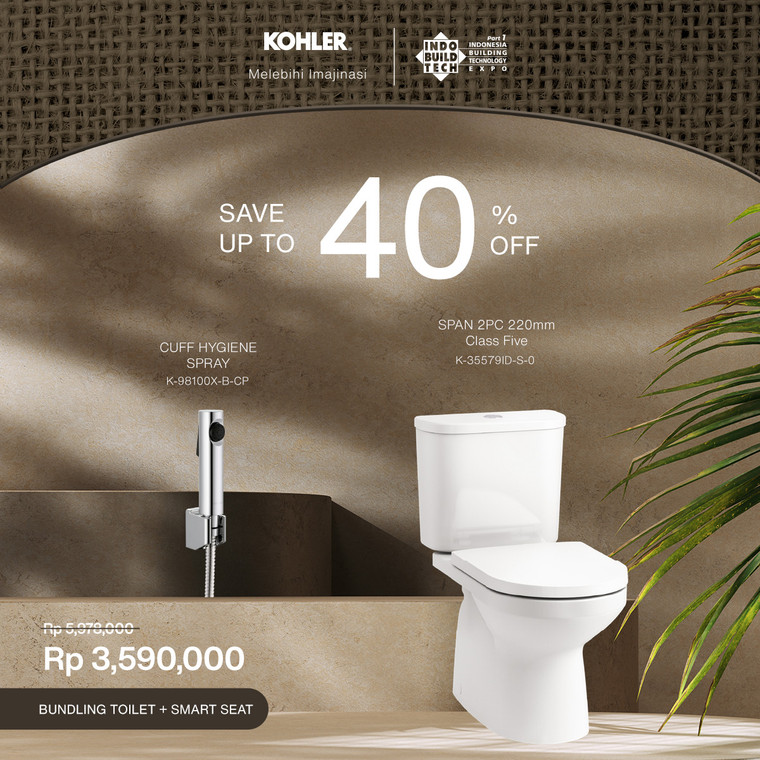 SPAN™ 2PC TOILET WITH QUITE CLOSE SEAT 220MM CLASS FIVE + CUFF™ HYGIENE SPRAY WITH HOSE & BRACKET - POLISHED CHROME