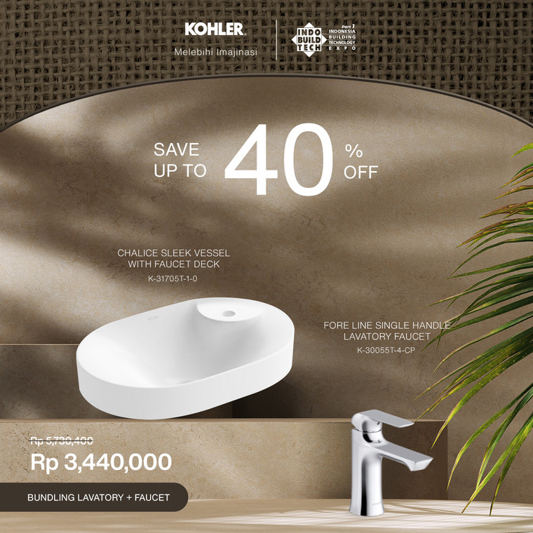 CHALICE™ SLEEK OVAL VESSEL WITH FAUCET DECK + FORE™ LINE SINGLE HANDLE LAVATORY FAUCET  - POLISHED CHROME