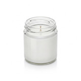 Straight Sided Round Jar 4oz candle with paraffin wax, single wick, angled view
