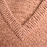 Close-up of a tan V-neck knit sweater — scent inspiration for Cashmere fragrance oil