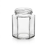 Hexagon Jar 9oz, empty, angled view