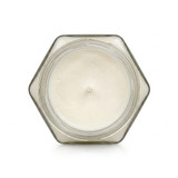 Hexagon Jar 9oz candle with soy wax, single wick, top-down view