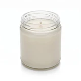 Straight Sided Round Jar 9oz candle with soy wax, single wick, angled view