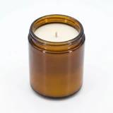 Amber Straight Sided Round Jar 9oz candle with soy wax, single wick, angled view