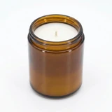Amber Straight Sided Round Jar 9oz candle with paraffin wax, single wick, angled view