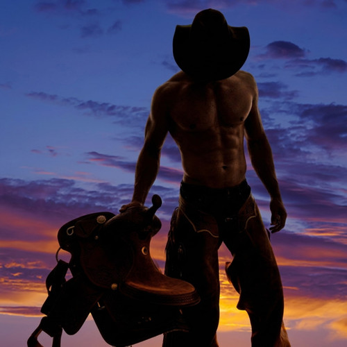 Shirtless cowboy in a hat holding a saddle at sunset — scent inspiration for Cowboy fragrance oil