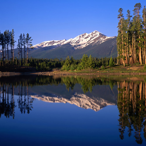 Snow-capped mountains reflected in a blue lake — scent inspiration for Mountain Lake fragrance oil