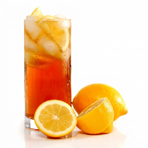 Tall glass of iced tea with lemon slices on white — scent inspiration for Iced Tea fragrance oil