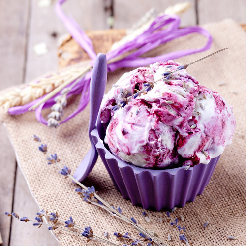 purple swirled ice cream scoop with dried lavender sprigs — scent inspiration for Honey Lavender Gelato fragrance oil