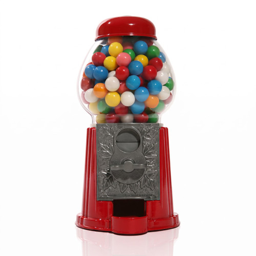 Red gumball machine filled with colorful gumballs — scent inspiration for Bubble Gum fragrance oil