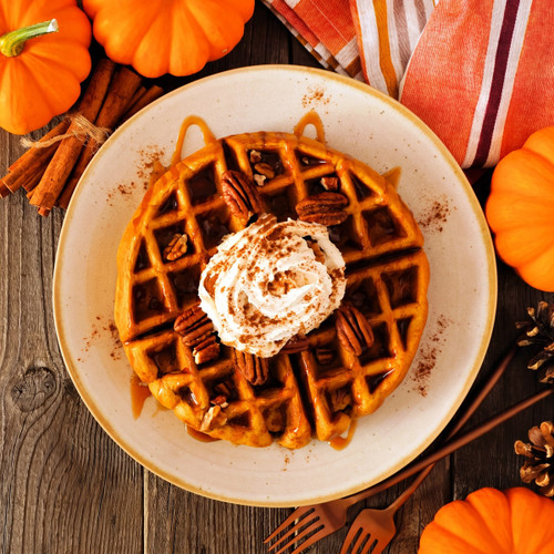 Pumpkin waffle with cream, pecans and caramel, mini pumpkins — scent inspiration for Pumpkin Pecan Waffles fragrance oil