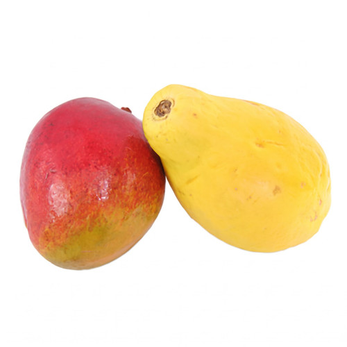 Red-yellow mango beside a yellow papaya on white — scent inspiration for Mango Papaya fragrance oil