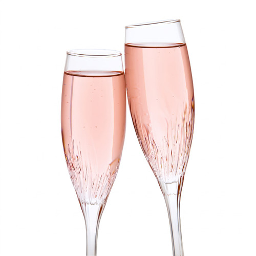 Two pink champagne flutes toasting on white — scent inspiration for Champagne Toast fragrance oil