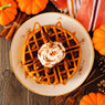 Pumpkin waffle with cream, pecans and caramel, mini pumpkins — scent inspiration for Pumpkin Pecan Waffles fragrance oil