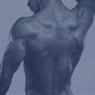 Muscular bare male back tinted blue — scent inspiration for Blue fragrance oil