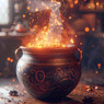 Dark ornate cauldron with glowing sparks rising — scent inspiration for Warm Cinder Glow fragrance oil