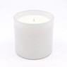 Solara 3-Wick Tumbler Matte White candle with paraffin wax, single wick, angled view