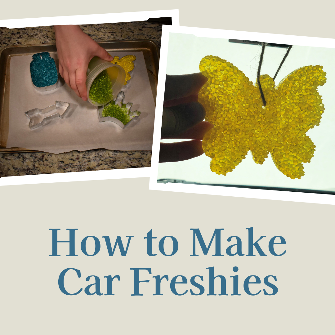 Detailed instructions for using our aroma beads, fragrance oil, and cookie cutters to make car freshies.