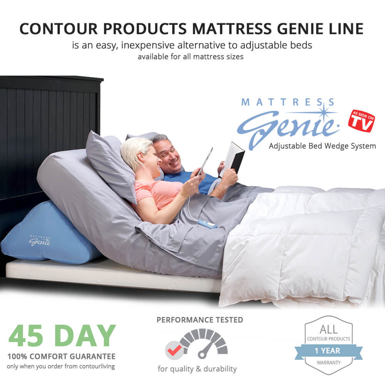 Mattress Genie Adjustable Bed Wedge Pillow for Elevating the Head of