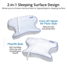 Features 2 unique sleeping surfaces, 1. Cool 3D Mesh side for hot sleepers or if you prefer a traditional fiber bed pillow feel simply flip to side 2!