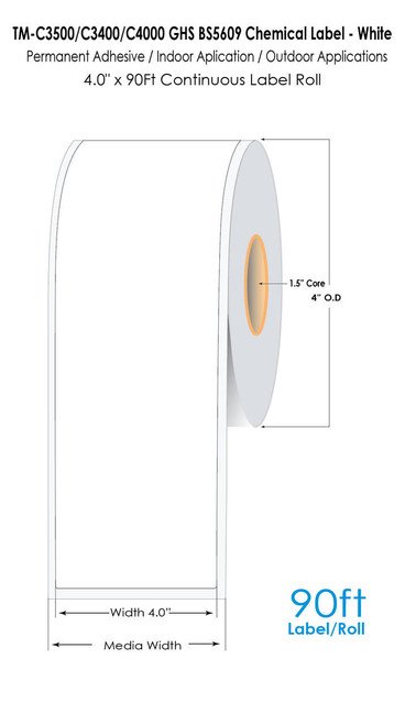 MediaJET CW-C4000 4" x 90 ft Chemical Label Roll  MJ15004