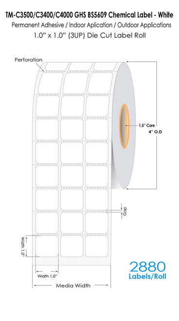 MediaJET CW-C4000 1" x 1" (3A) Chemical Label 2880/Roll  MJ15006