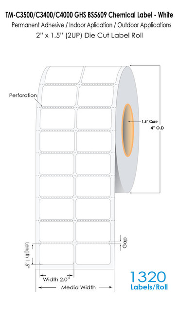 MediaJET CW-C4000 2" x 1.5" (2A) Chemical Label 1320/Roll  MJ15011