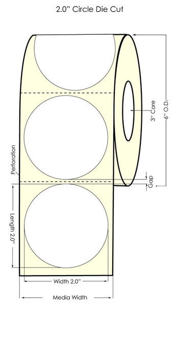 MediaJET CW-C4000 2" Circle (1A) Chemical Label 500/Roll  MJ15029