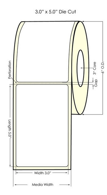 C6500 3" x 5" Inkjet Clear Polyester Labels 500/Roll | 3" Core/6" OD 1/8" Blk Mark in 1/4" GAP  MJ75958