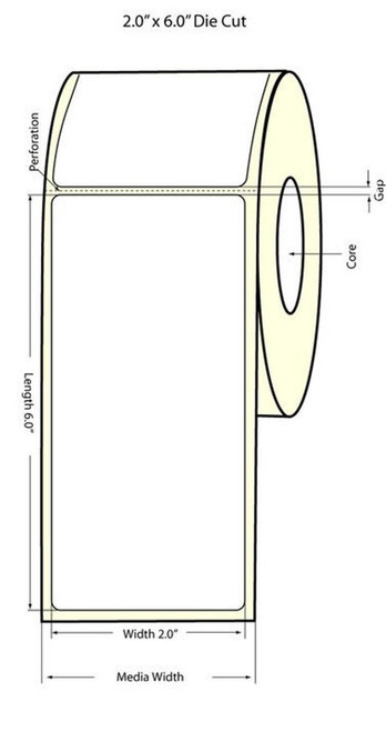 C6500 2" x 6"  Matte BOPP Labels 375/Roll  MJ933004