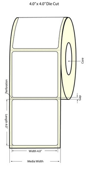 MediaJET C6500 4" x 4" High Gloss Paper Labels 675/Roll 3" Core / 6" OD  MJ74807