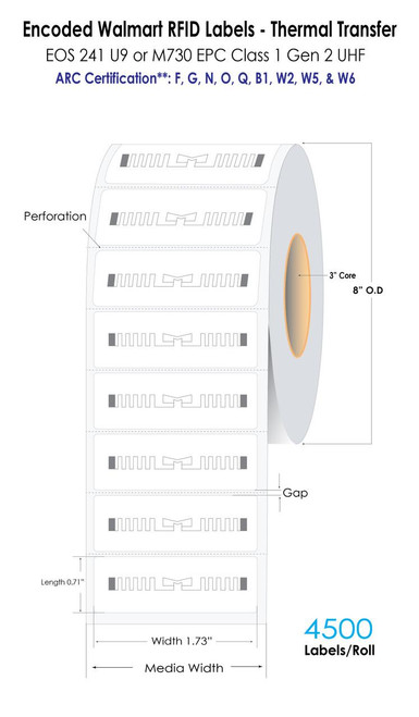Walmart Encoded RFID Labels - 1.73" x 0.71" Thermal Transfer 4500/Roll 3" Core  40669 Walmart Encoded RFID Labels - 1.73" x 0.71" Thermal Transfer 4500/Roll 3" Core  40669