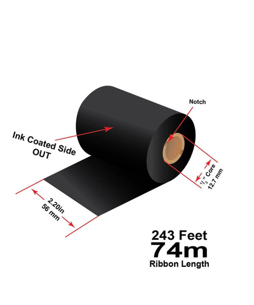 LabelJET 2.2" x 243Ft / 56mm x 74m Black LJW121 Wax Ribbon For 2-Inch Desktop Printers | 12/Roll  LJ39161