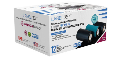 LabelJET 4.33" x 984Ft / 110mm x 300m Black LJW121 Wax Ribbon For 4-Inch Desktop Printers 12/Rolls  LJ00016